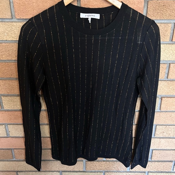 FRAME Striped Metallic Wool-blend Long-sleeve Top Black & Gold Size Small - Picture 3 of 8